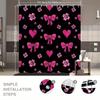 Pink Bow Heart Shower Curtain  Black Background Waterproof Polyester Bath Curtain with Hooks for Valentine's Day Bathroom Decor