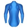 #M-4XL Mens Glossy Bodysuit Mock Neck Long Sleeve Front Zipper Leotard Jumpsuit Rash Guard for Beach Surfing Swimming Workout