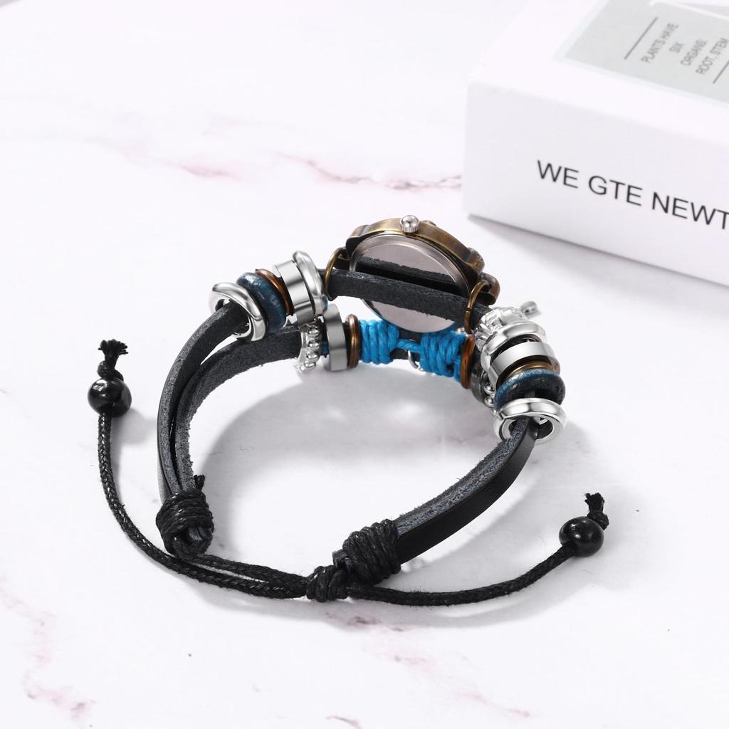 Hodinky Starožitný motýlový náramek Modlitební korálky Pletený kožený opasek Analogový Ležérní doplňky Narozeninový vánoční dárek pro přítelkyni Dámské