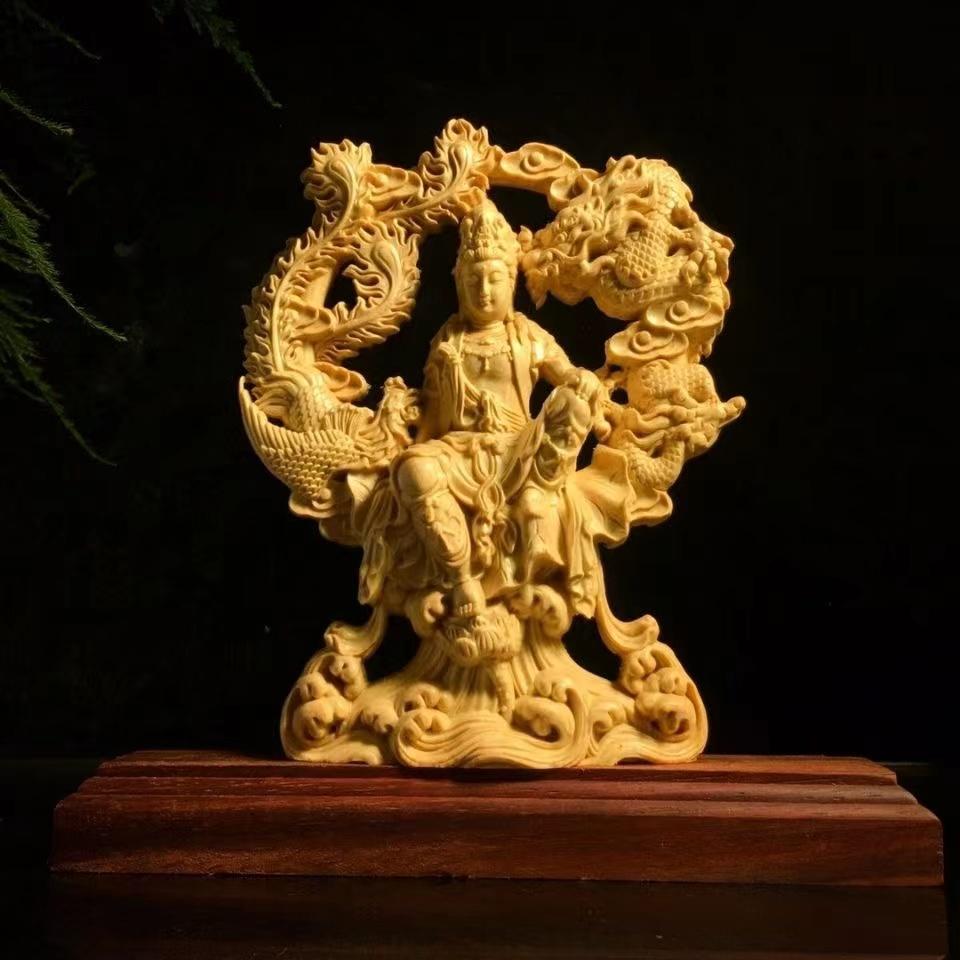 Chinese Guanyin Woodcarving Dragon and Phoenix