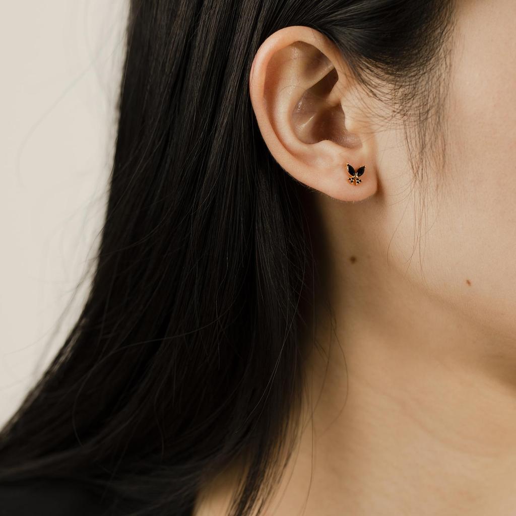 ANDYWEN 925 Sterling Silber 2023 Gold Klar Schmetterling Piercing Stud Ohrring Frauen Rock Punk Clips Hochzeit Party Zubehör