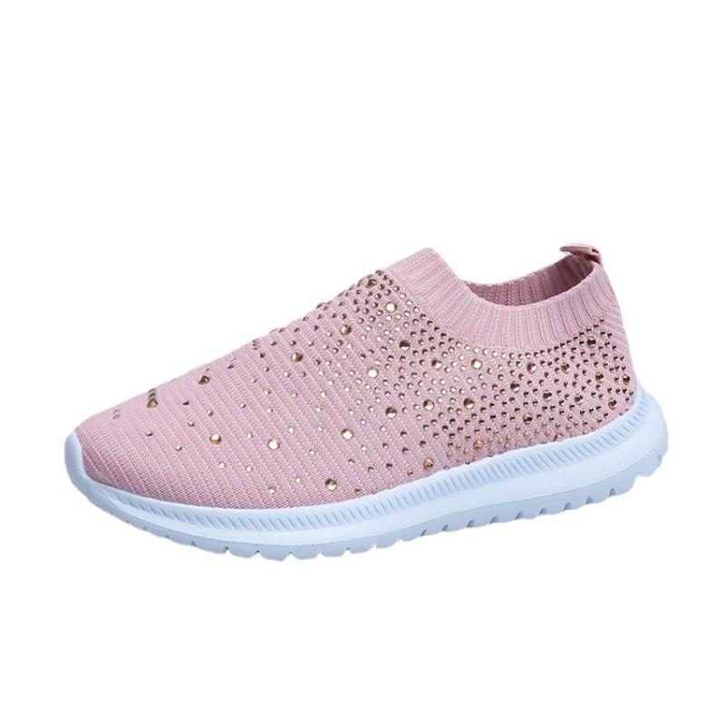New Wish Large Size Rhinestone Flying Woven Sneakers Mesh Shoes Four-gas Season Sports and Leisure Shoes Women