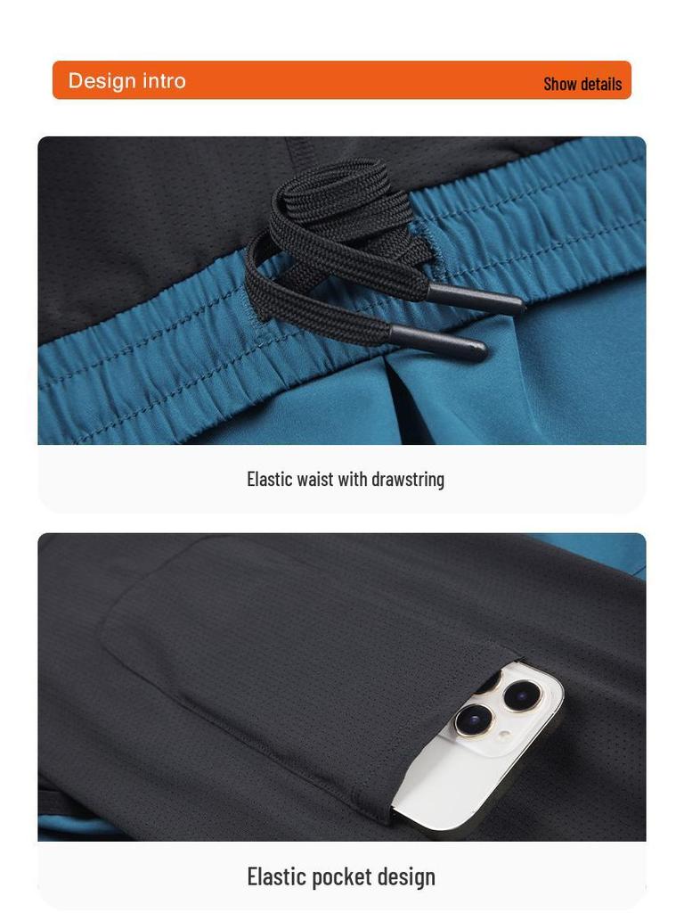 Men's Quick-Dry Double Layer Running Shorts with Inner Lining and Phone Pocket