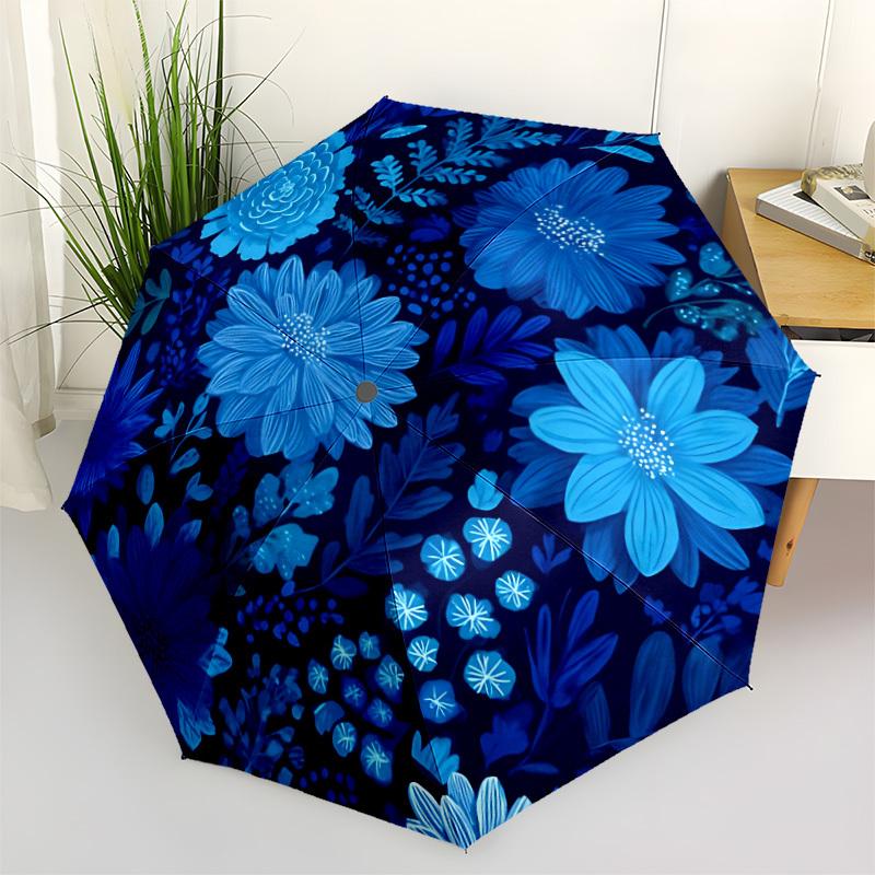 

1pc Blue Floral Pattern Umbrella Portable Folding Umbrella Durable Iron Frame, Suitable for All Seasons Home Travel Outdoor yy260319062