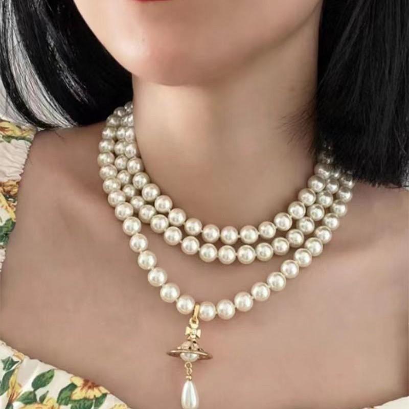 Saturn Pearl Necklace For Women Handmade Multilayer Pendant Elegant Jewelry Gift For Women