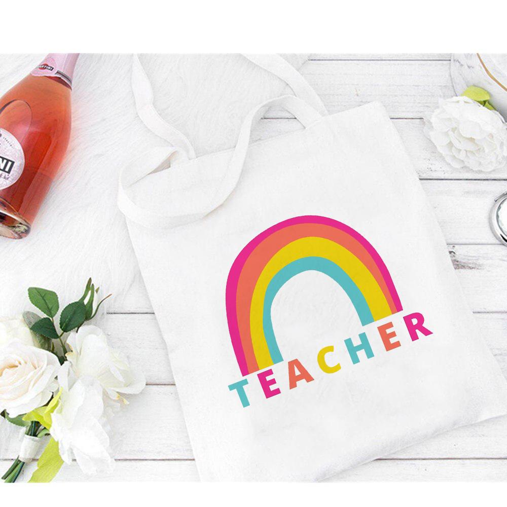 Einkaufstasche aus Segeltuch mit Regenbogen-Leopardenmuster für Lehrer, Geschenk für Lehrer, modische Damen-Umhängetaschen