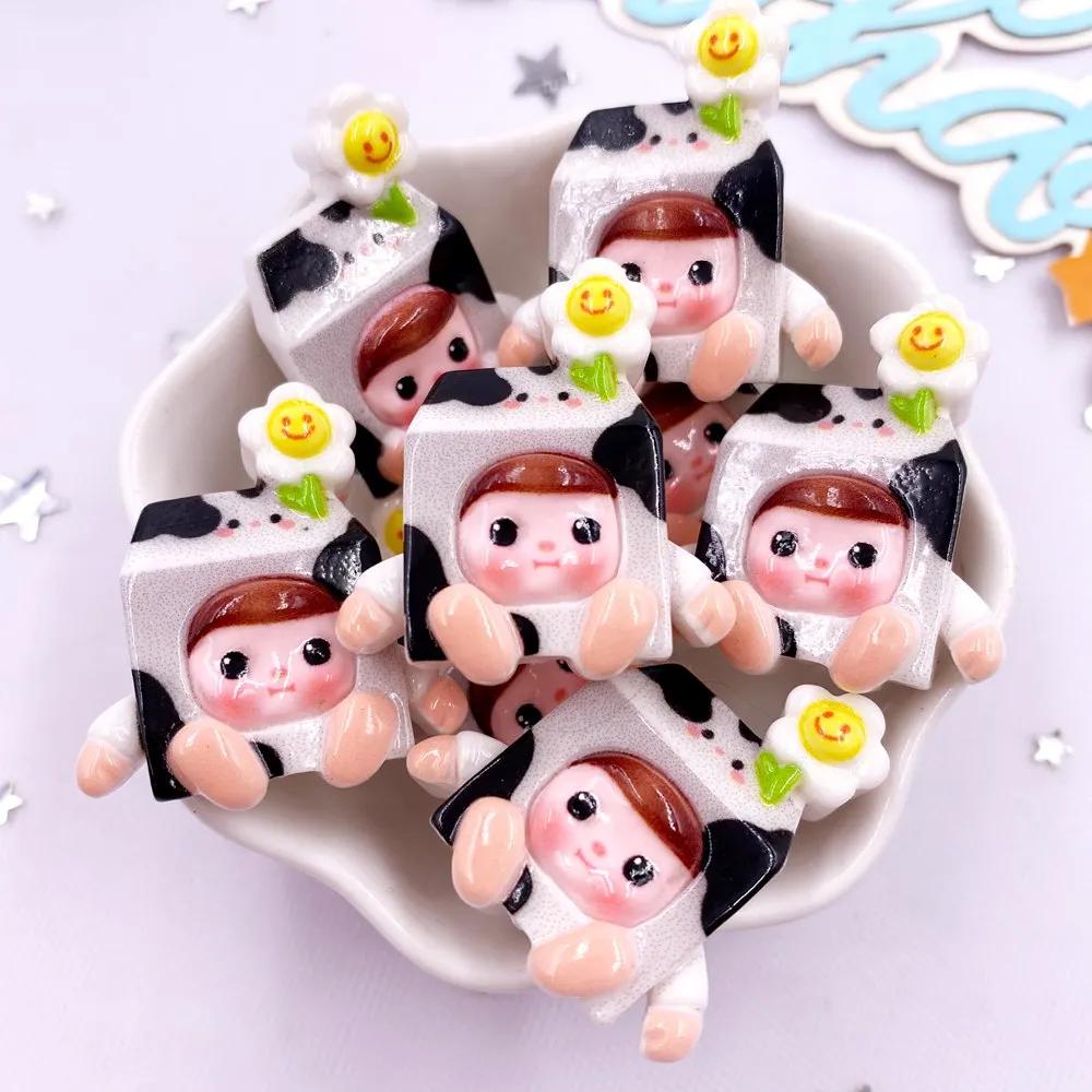 10PCS Resin Colorful Cartoon Milk Trash Can Vegetable Bag Flat Back Stone Figurines Scrapbook DIY Bow Decor Accessories