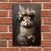 Vintage Easter Bunny Metal Wall Sign, Rabbit Flower Poster for Home Bar Decor