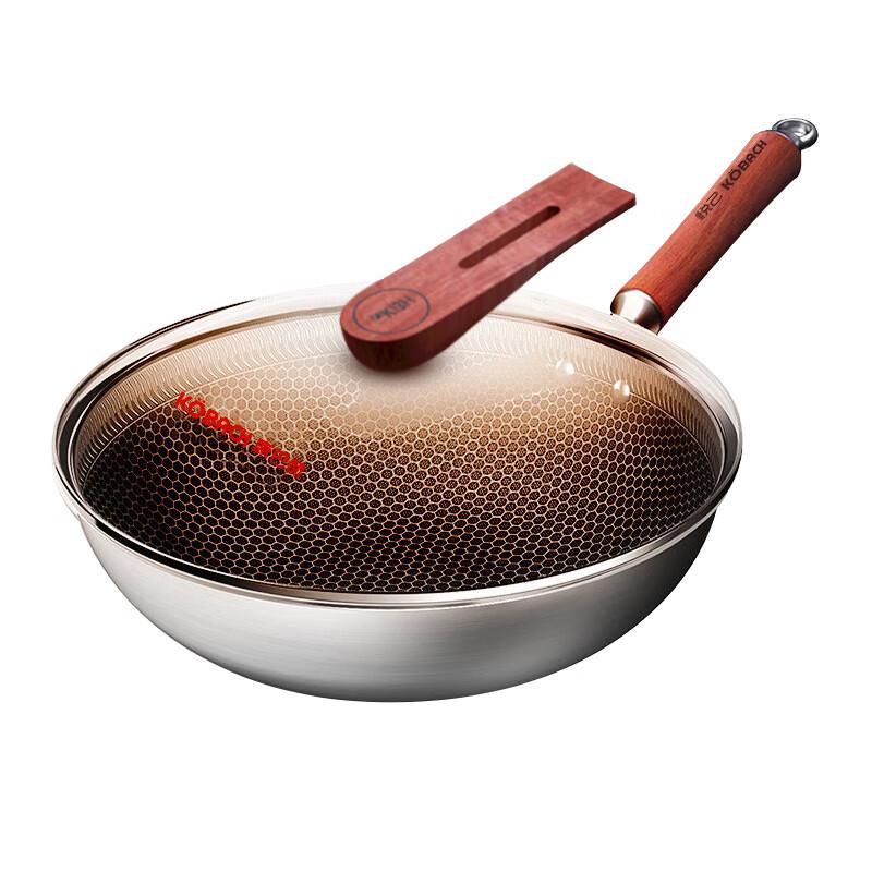 Kangbakh 32cm Honeycomb 304 Stainless Steel Non-stick Wok