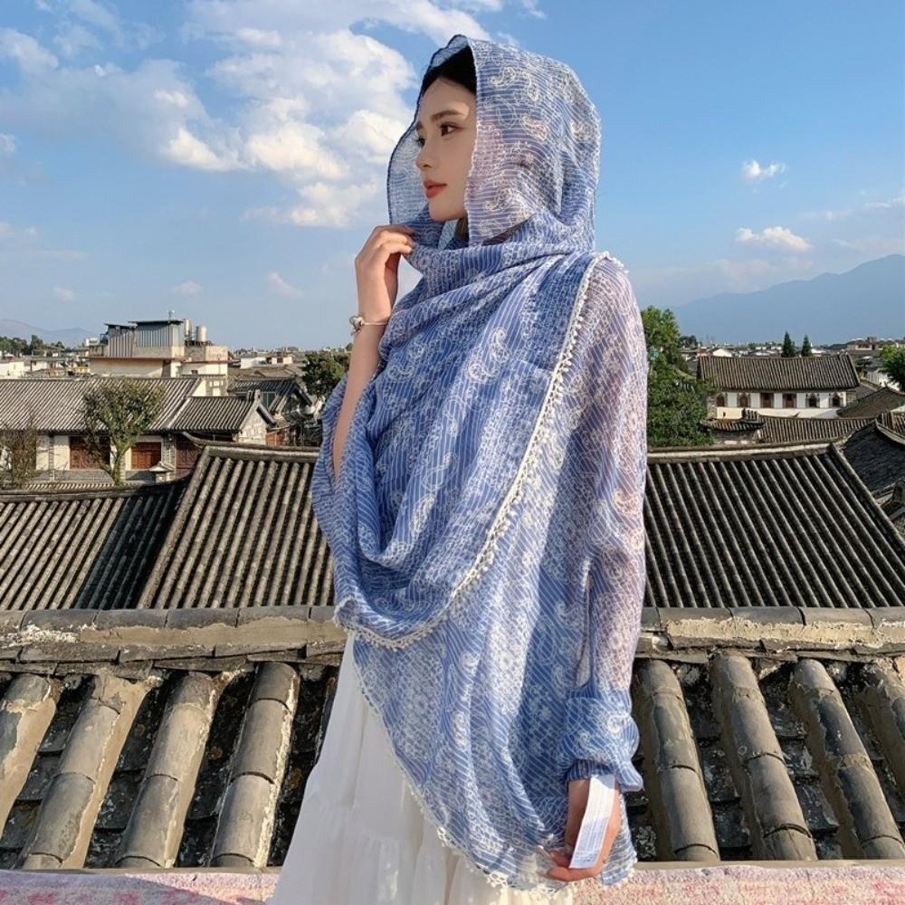 Head Wraps Sunscreen Shawl Sun Protection Beach Scarf Retro Paisley Shawl  Outdoor