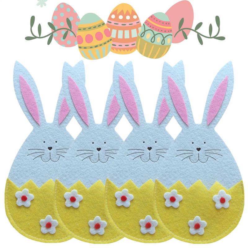 Easter Knife Fork Holder Pocket Rabbit Eggs Bunny Cutlery Bag for Easter Party Table Decor Tableware Cover Ornaments