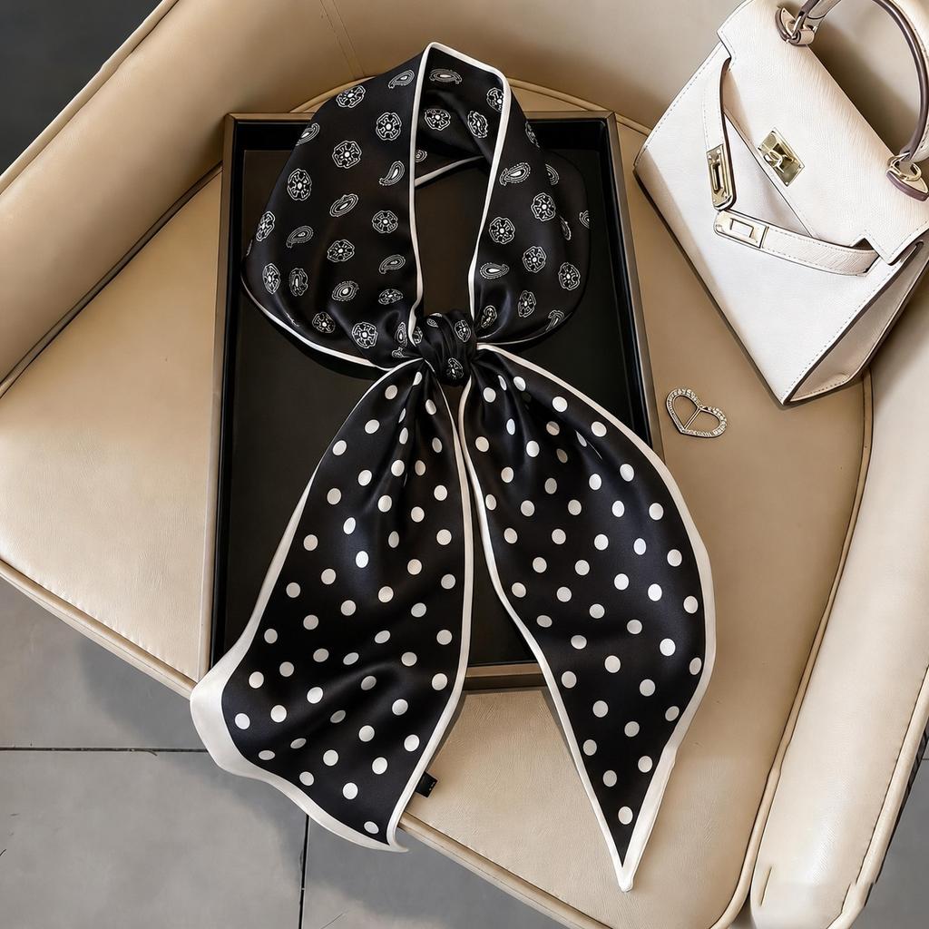 Small long thin bevel silk scarf Women's ethnic style belt Tie hair belt Tie bag ribbon tie yarn scarf Thin scarf
