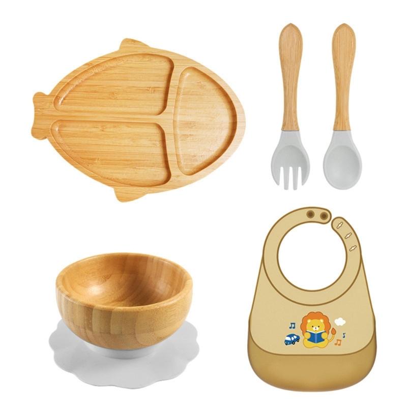 Cartoon Design Baby Fütterteller-Set Kinder Beikostschüssel mit stabilem Saugfuß für frühe Esser