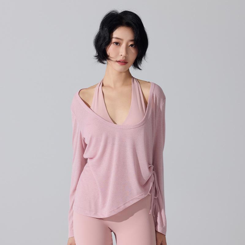 Women s Breathable U-Neck Loose Fit Drawstring Long Sleeve Yoga Cover-Up Extra Large