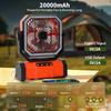 20000mAh Camping Fan Battery Powered Fan LED Lights 4-speed Adjustable Office Fan Portable Outdoor Tent Hook Fan Construction