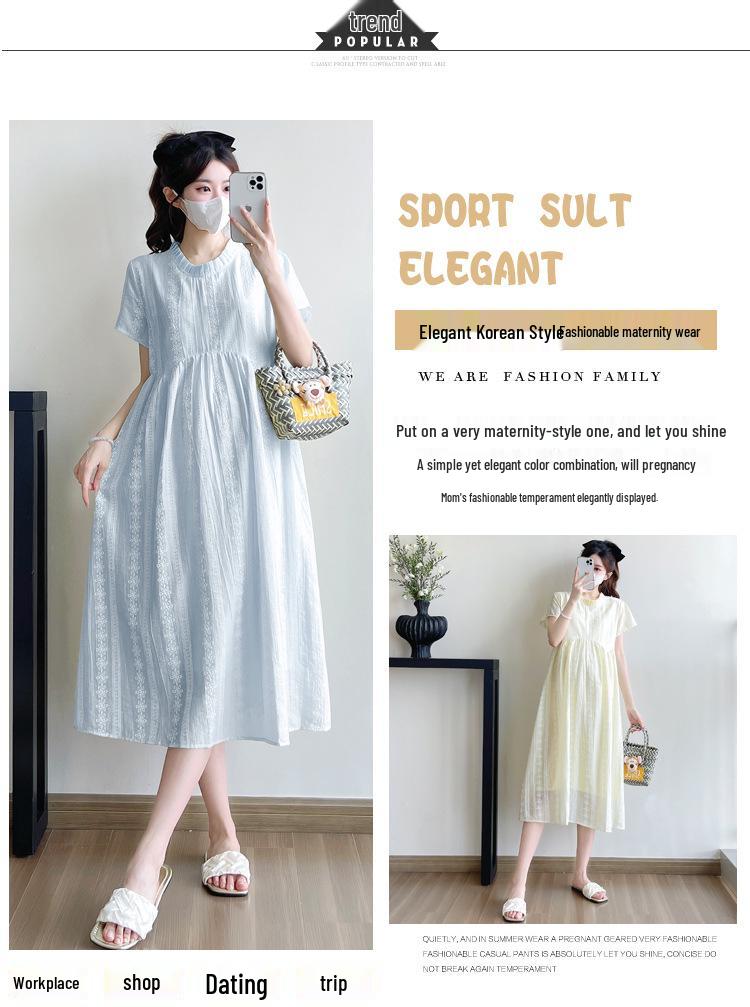 2026 Summer Korean Maternity Midi Dress: Simple, Fashionable, Loose, Plus Size, Slimming