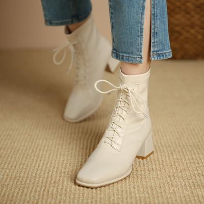 Stivaletti Invernali da Donna con Tacco Alto 2025 Nuova Moda Stringati Stivaletti Corti Tacco Spesso da Donna Zip Laterale Botas De Mujer