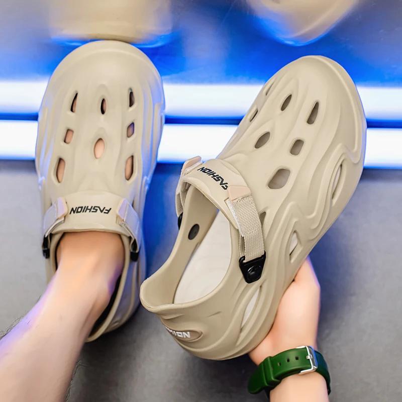 New Mens EVA Water Proof Shoes Summer Men's Solid Colors Hollow Slippers Men Slip-on Soft Sandals Man Outdoor Non-Slip Slides