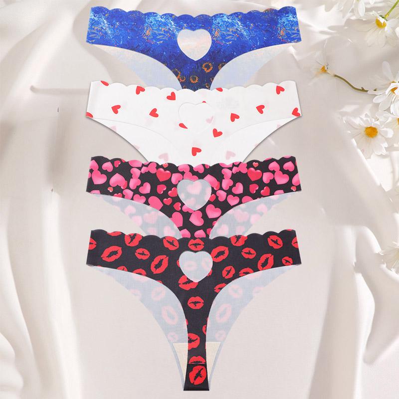 FINETOO 4 ks Ultra měkké bezešvé spodní prádlo pro ženy Ledové hedvábí Tanga Sexy Strečová Jednobarevná G-string Dámské Neviditelné Prodyšné Kalhotky