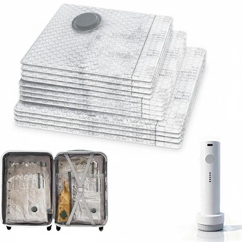 

CYCLI-For Travel 12 Pack Vacuum Bags With Rechargeable USB Pump, Space-Saving Storage Bags For Luggage And Suitcases Saver