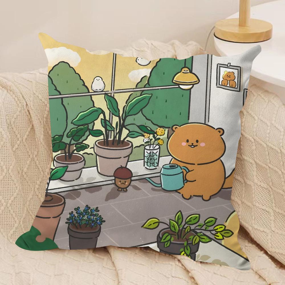 Cute Bear Cushion Cover Soft Plush Fabric DoubleSided Printed Sofa Cushion Cover for All Seasons Home Decor Gift