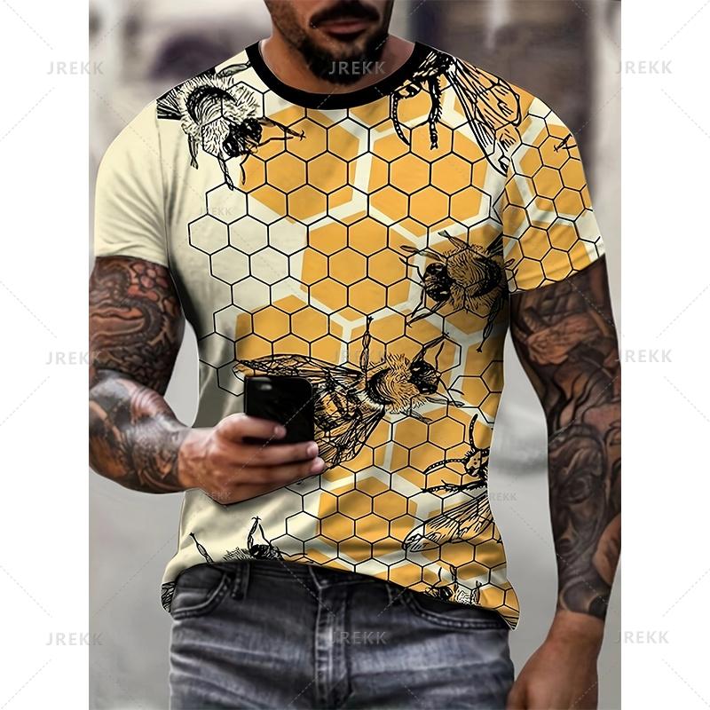Summer Harajuku 3D Print Bees Honeybee T-Shirts Funny Streetwear Short Sleeves Men's T-shirts