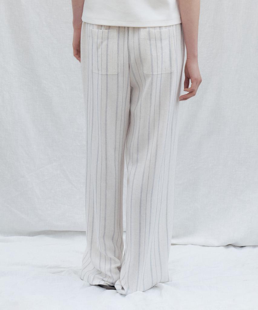 STEP AROUND Linen Stripe Easy Banding Pants_Oatmeal