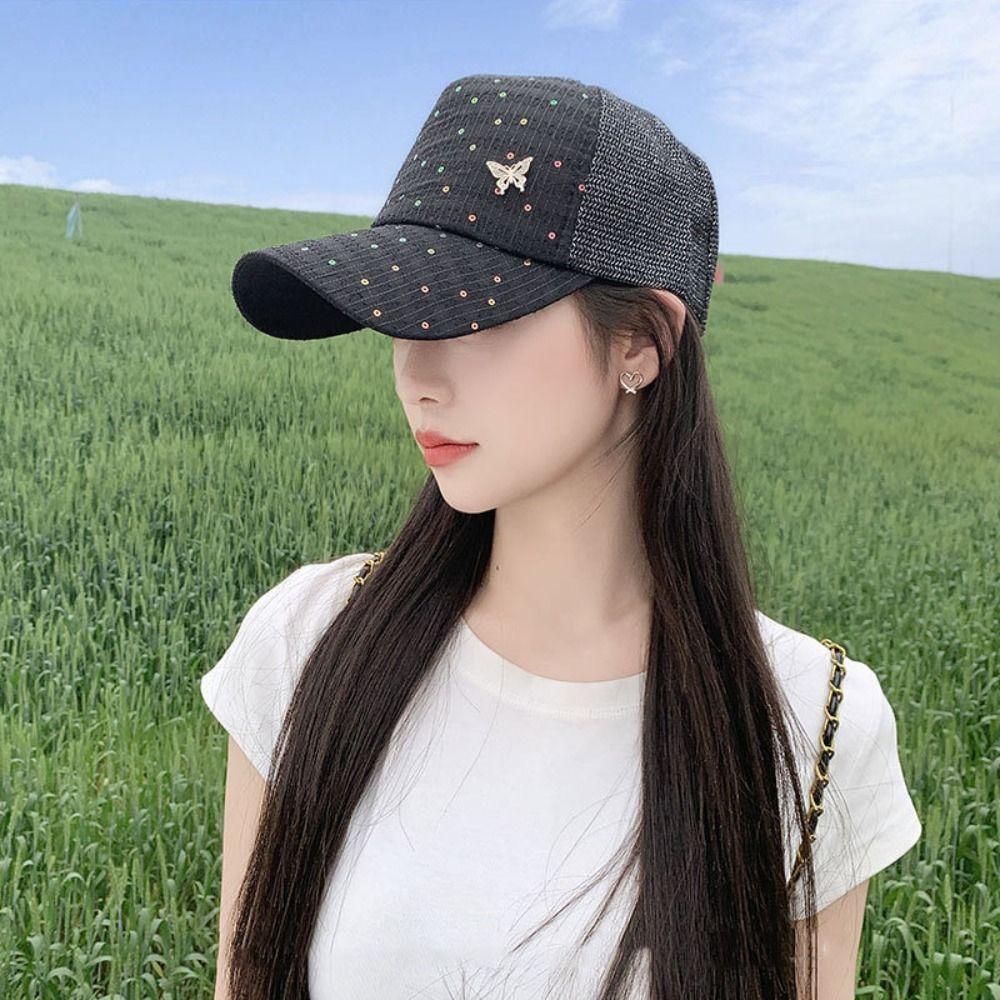 Sequin Sport Peaked Hat Butterfly Summer Sun Hat Casual Mesh Baseball Hat  Travel Beach