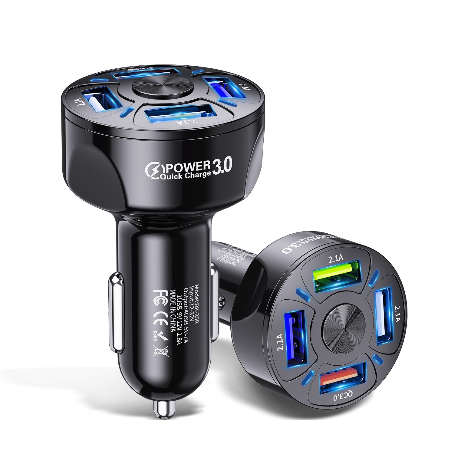 

Universal 4 USB Fast Car Charger Adapter Compatible with iPhone, Xiaomi, Samsung Models чорний