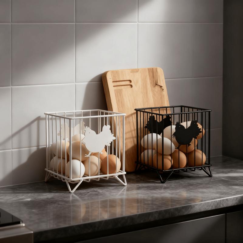 Chicken-Shaped Wrought Stainless Steel Storage Basket - Dual-Purpose Fridge Egg Holder + Kitchen Shelf.