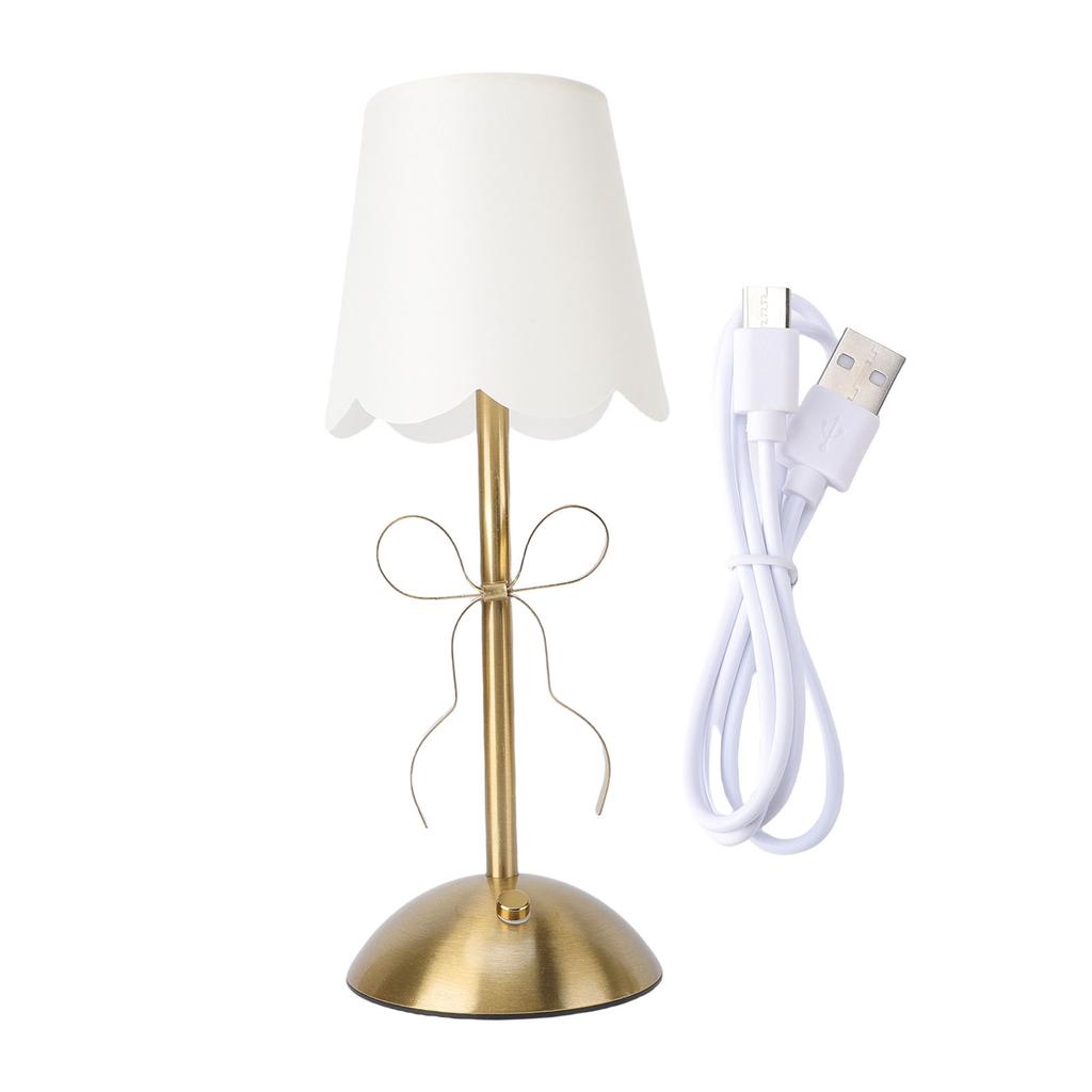 Fabric Shade Table Lamp Bow Table Lamp with Fabric Shade Cute Decorative Metal Rechargeable Cordless Bedside Lamp for Bedroom