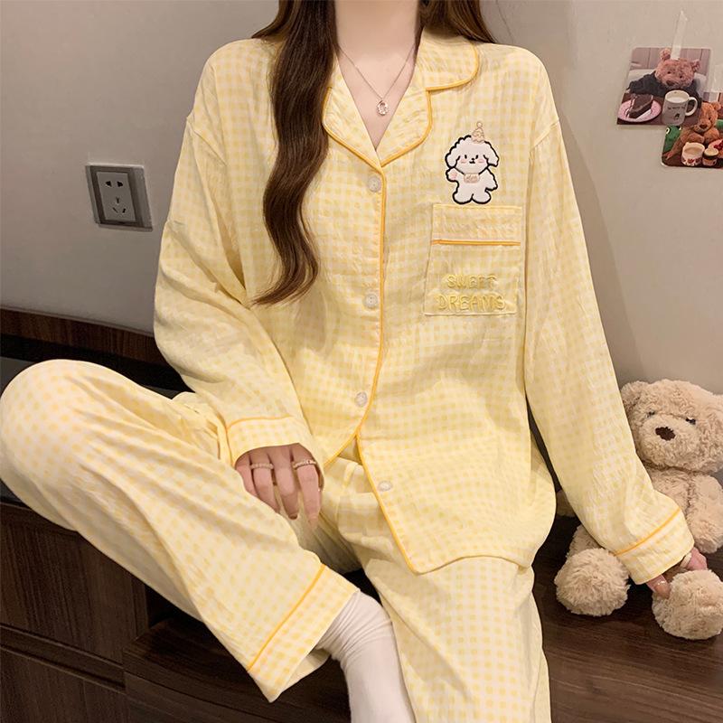 Elegant And Simple Natural Style Pajamas Women'S Autumn Flowers Long-Sleeved Fashion Loungewear Cloud Cotton Suit