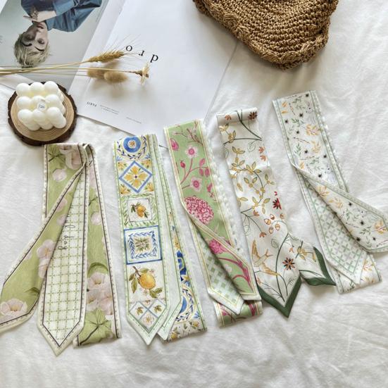 Kvinner Sommer Skjerf Bag Dekorasjon Myk Kontrast Farge Blomstertrykk Kunstnerisk Maleri Dekorer Hals Glatt snøring Dame Hårbånd Hårtilbehør