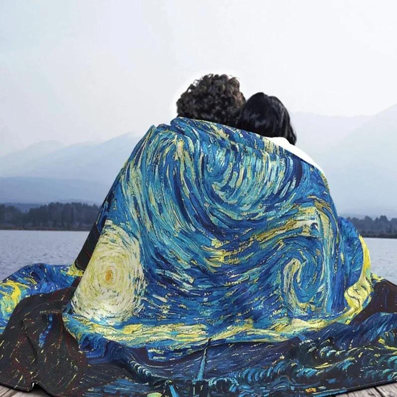 Van Gogh Art Throw Blanket Starry Night Flannel Fleece Blanket Super Soft Warm for Bedding Couch Sofa Plush Blanket for Gift