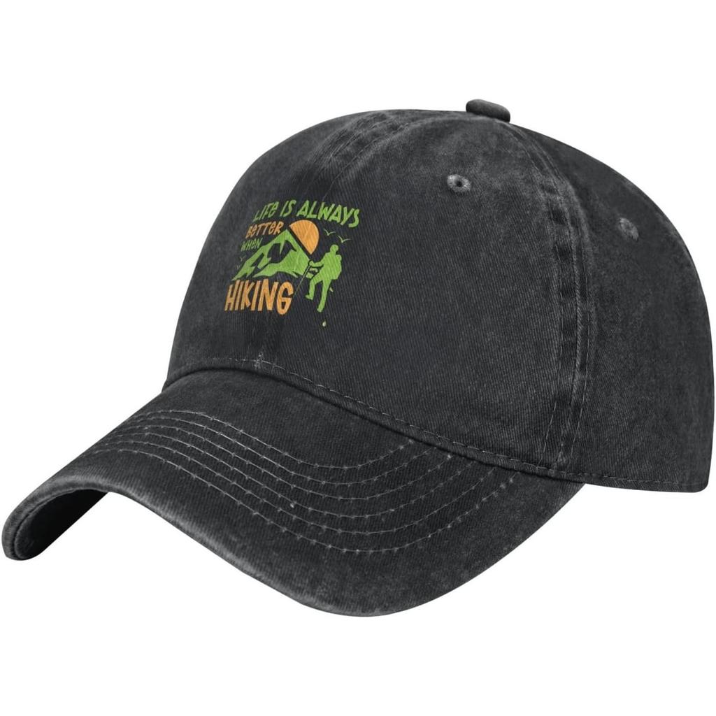 Hiking Always Better Life Graphic Washed Baseball Cap Breathable Cotton Adjustable Outdoor Dad Hat