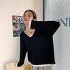 Fake two V-neck knitted sweater bottoming sweater autumn and winter new loose and lazy inner with gentle pullover sweater women