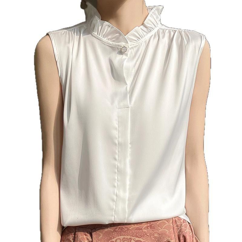 French Sleeveless Fungus Collar Base 2025 Summer New Inner Satin Lotus Leaf Shirt Top Premium Vest
