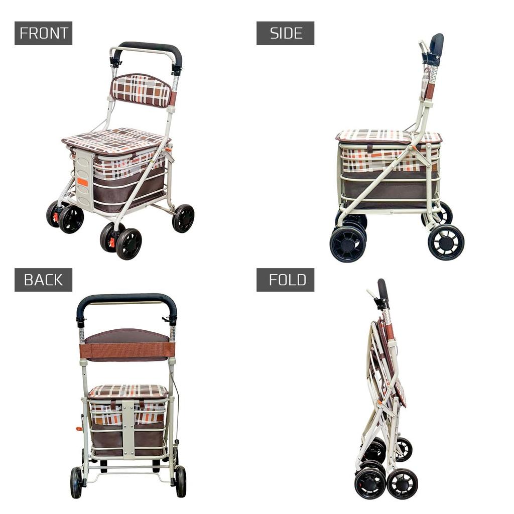 Rakuraku Ken Silver Car Wagon Basket Mount Height 3 Level Adjustment Shopping Cart Shopping Cart Lightweight Compact Stylish Large Capacity Bag with