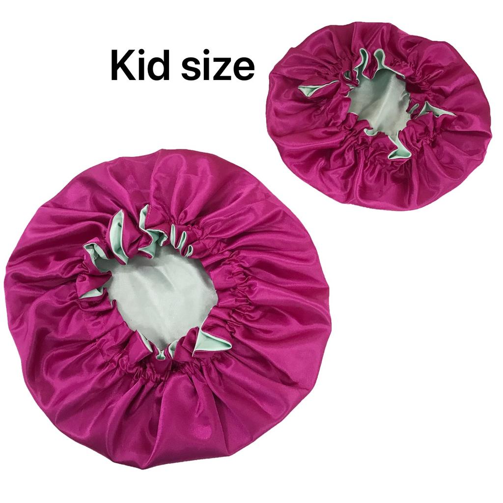 Reversible Double Layered Hair Bonnets for Adults and Kids Mommy and Me Satin Silk Bonnets