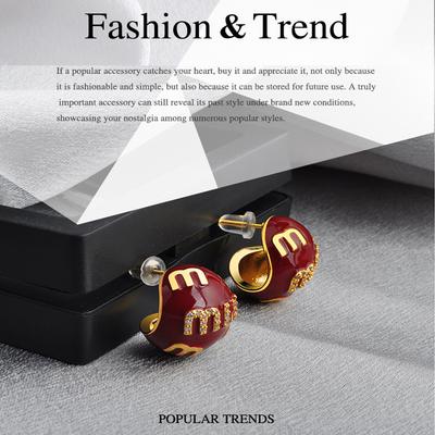 18K Gold French Letter Earrings - Luxury Enamel Retro Jewelry for Women's Elegant Daily & Work Accessories