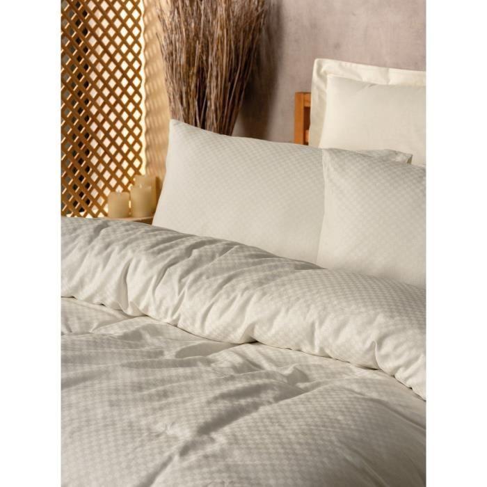 Parure de lit - 1 housse de couette 220 x 240 cm + 2 taies d'oreiller 60 x 60 cm - 100% coton renforcé - Crème