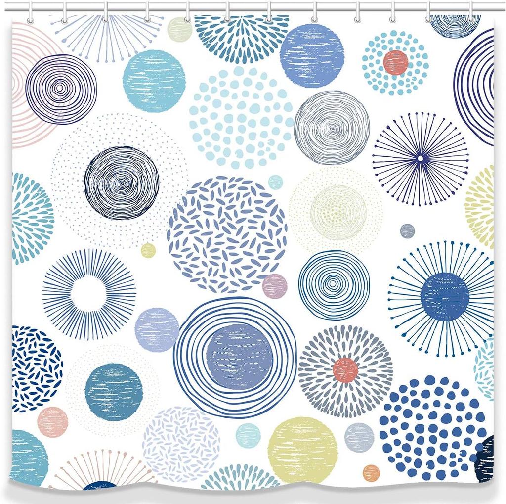 Geometric Shower Curtain Mid Century Vintage Geometric Bathroom Curtain with Hooks Waterproof Polyester Fabric Shower Curtain