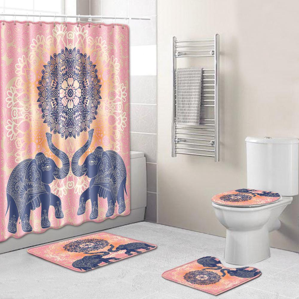 Colored Animals Elephant Lion Horse Bathroom Non-Slip Floor Mat Shower Curtain Carpet Personality Cool