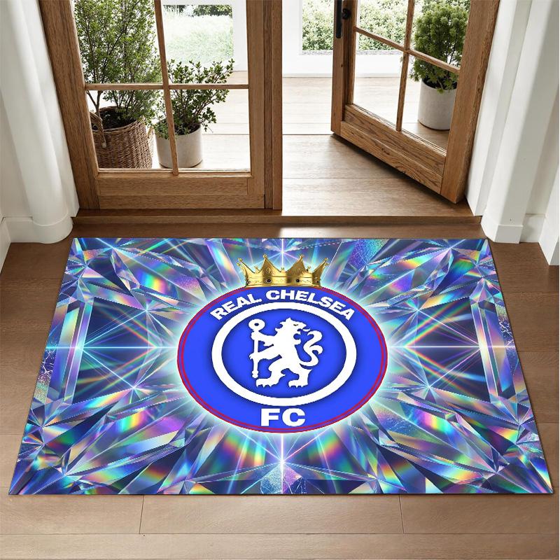 Chelsea FC Design Crystal Velvet Rug Soft Decorative Mat for Bedroom Entrance