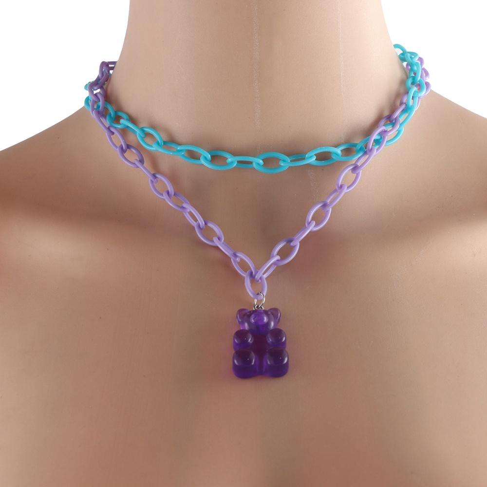 Harajuku Funny Geometric Girls Women Chain Pendant Bear Necklace Cute Choker Multilayer Necklace