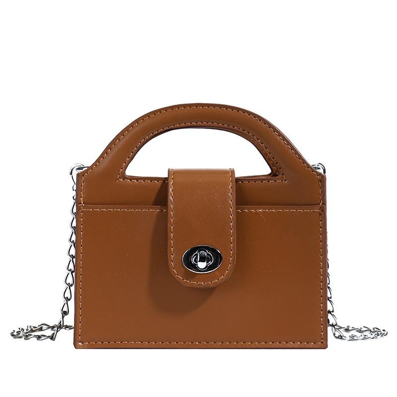 Pu Lightweight Leather Mini Square Bag With Chain School And Casual Occasions