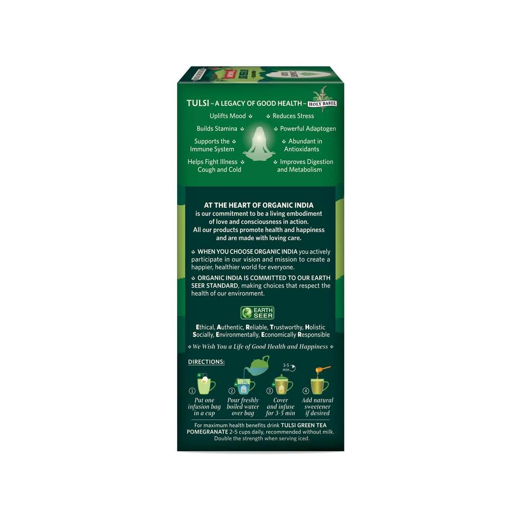 ORGANIC INDIA Tulsi Green Tea Pomegranate 25 Tea Bags & Tulsi Sweet Rose 25 Tea Bags  Soothing Herbal Drink