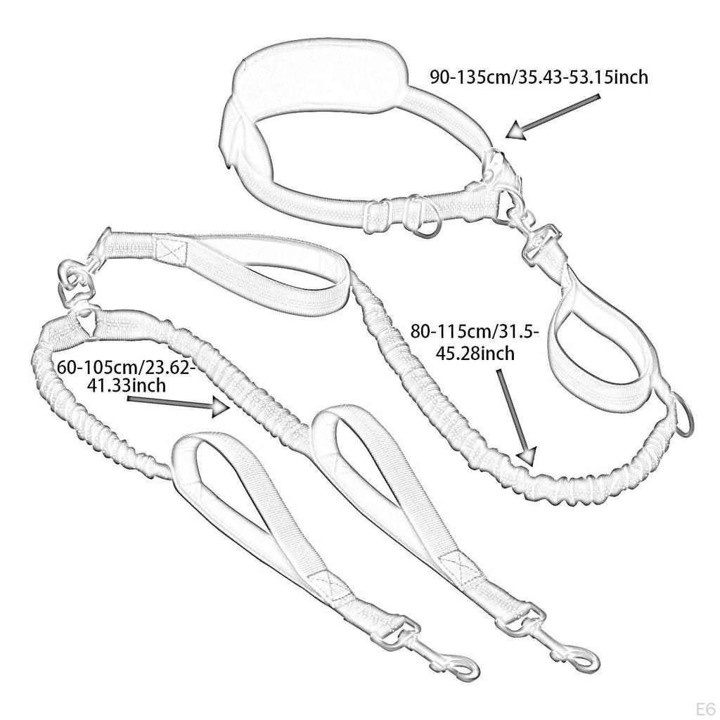 Double Dog Leash Retractable Hands Free No Pull Reflective Bungees for Canicross