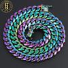 Factory Men Hip Hop Jewelry 10mm Colorful Miami Link Stainless Steel Rainbow Cuban Chain Necklace