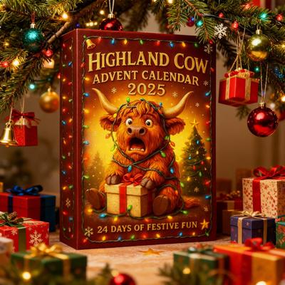 Highland Kuh Adventskalender 2025 Niedliche Highland Kuh Ornamente 24 Tage Weihnachts-Adventskalender zur Weihnachtsbaumdekoration
